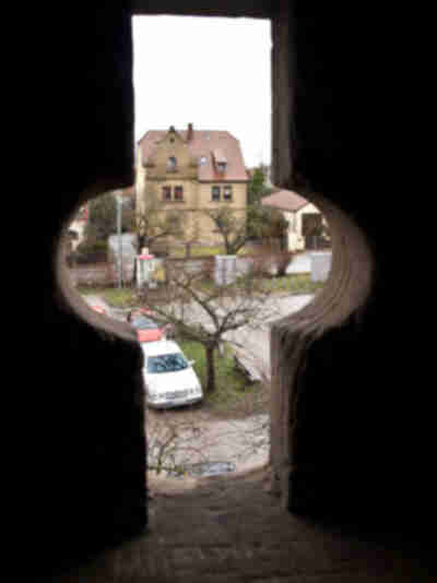 Looking through the city wall in Rothenburg
