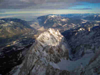 Looking down at Garmisch and Partenkirchen from the top of Zugspitze