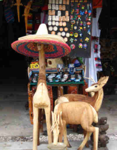 A wooden llama. In a sombrero