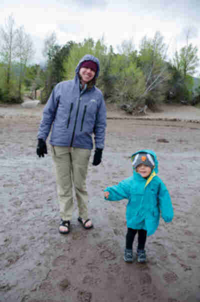 Bundled up against 60 mph winds and 40 degree temps...and blowing sand
